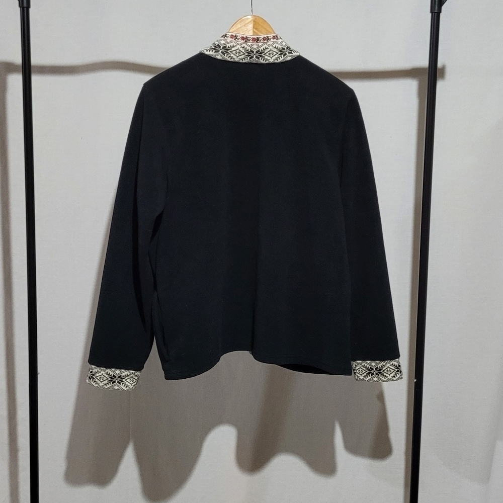 L.L. Bean Black Jacket with Patterned Trim - Picture 6 of 16